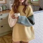 Long-sleeve Color Block Knit Sweatshirt