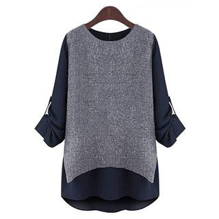 Long-sleeve Color-block Paneled Top