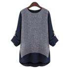 Long-sleeve Color-block Paneled Top