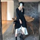 Set: Two-tone Spaghetti Strap Midi Dress + Irregular Hem Drawstring Long-sleeve Dress