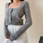 Long Sleeve Deep Square-neck Buttoned Knit Top