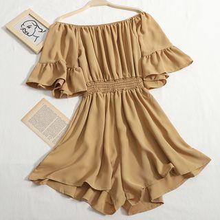 Bell-sleeve Off-shoulder Wide Leg Romper