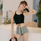 Set: Strappy Tankini Top + Bottom + Cover-up Pants