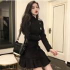 Pleated-hem Woolen Mini Shirtdress