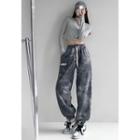 Letter-reflective Tie-dyed Loose Jogger Pants