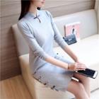 Mandarin Collar Frog-button Long-sleeve Knit Dress