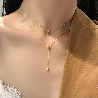 Alloy Layered Necklace 1 Pair - Double Layer Necklace - One Size