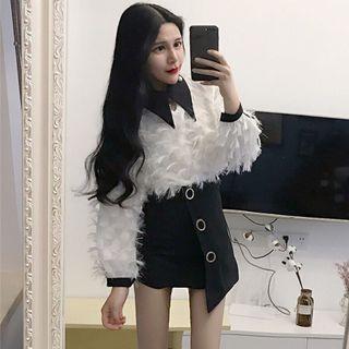 Feather Lace Crop Top + Asymmetrical A-line Mini Skirt
