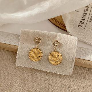 Faux Leather Smiley Face Drop Earring 1 Pair - As Shown In Figure - One Size