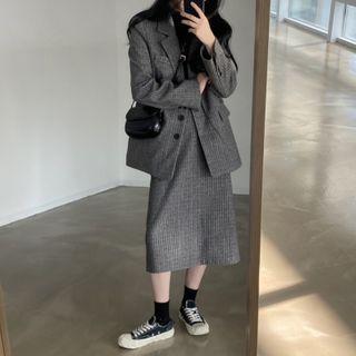 Plaid Single-breasted Blazer / Mini A-line Skirt / Midi A-line Skirt