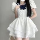 Short-sleeve Sailor Collar Tiered Mini Corset Dress