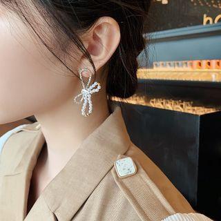S925 Bow Faux Pearl Stud Earring As Shown In Figure - One Size