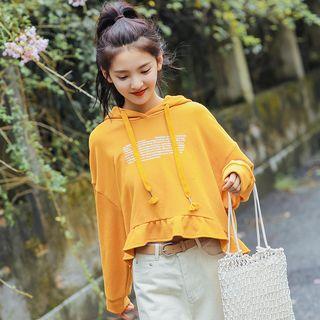 Lettering Ruffle-trim Hoodie
