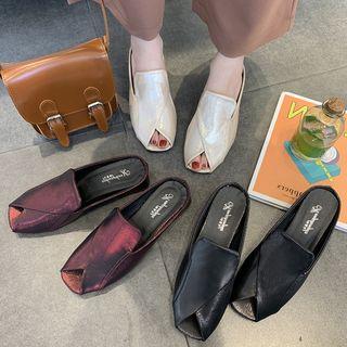 Faux Leather Peep Toe Mules