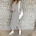 Striped Long T-shirt Dress Black - One Size