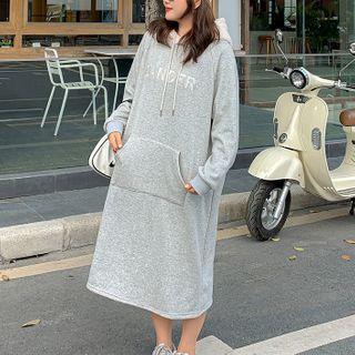 Lettering Fleece Panel Midi Hoodie Dress