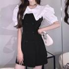 Mock Two-piece Short-sleeve Wide Collar Mini Dress
