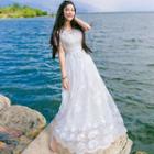 Embroidered Short-sleeve Maxi Sun Dress