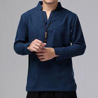 Stand Collar V-neck Long-sleeve Top