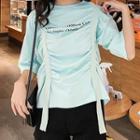Short-sleeve Lettering Shirred T-shirt