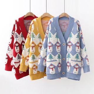 Snowman Pattern Cardigan