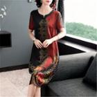 Short-sleeve Printed Satin Dress