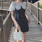 Puff-sleeve Heart Print Mini Sheath Dress