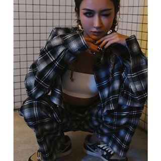 Plaid Crop Shirt / Wide Leg Sweatpants