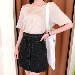 Button-front Denim Miniskirt