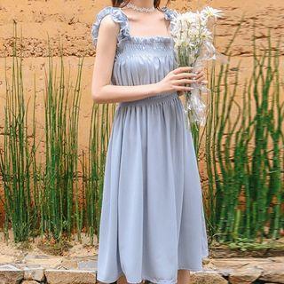 Ruffle Strappy A-line Dress Grayish Blue - One Size
