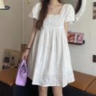 Square-neck Puff-sleeve Mini A-line Eyelet Dress As Shown In Figure - One Size