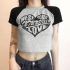 Short-sleeve Lettering Print Cropped T-shirt Gray - M
