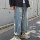 Print High-waist Wide-leg Jeans