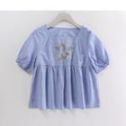 Embroidered Short Sleeve Square Neckline Blouse