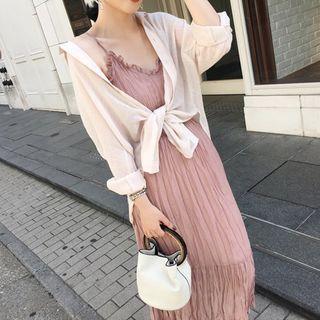 Set: Plain Shirt + Strappy A-line Maxi Dress