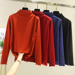 Mock-neck Glitter Long-sleeve Top