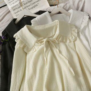Ruffled-trim Peter Pan-collar Loose Top