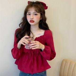 Ruffled Peplum Chiffon Blouse Red - One Size