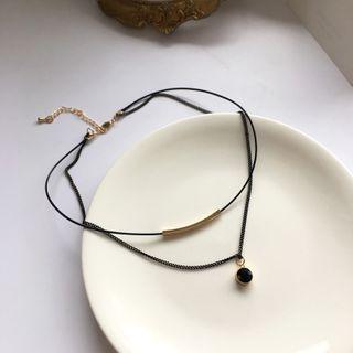 Alloy Bar & Bead Pendant Layered Necklace 1 Pc - Black & Gold - One Size