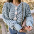 Floral Button Cardigan Blue - One Size
