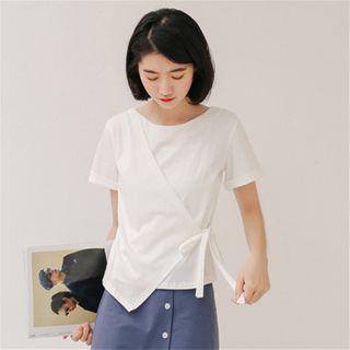 Lace Up Irregular Short-sleeved Top