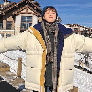 Color-panel Zip Padded Coat As Shown In Figure - One Size
