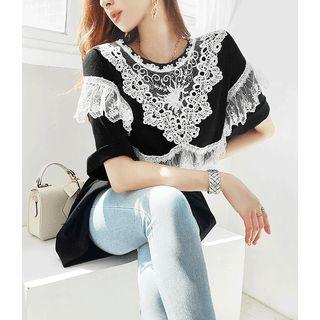 Lace-panel Cotton T-shirt