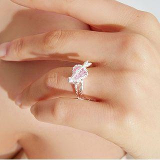 Heart Arrow Rhinestone Alloy Open Ring J2743 - Pink & Silver - One Size