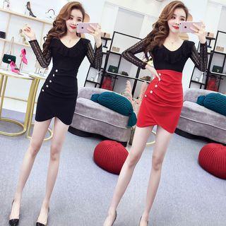 Mock Two Piece Long-sleeve Mini Sheath Dress