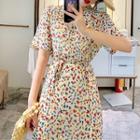 Floral Chiffon Short-sleeve Dress As Shown In Figure - One Size