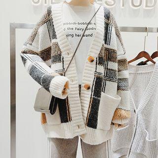Plaid Single-breasted Knit Cardigan