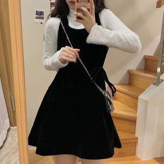 Mini A-line Pinafore Dress White & Black - One Size