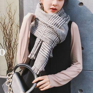 Houndstooth Fringed Neck Scarf As Shown In Figure - One Size