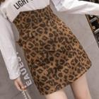 High Waist Leopard Print Mini Pencil Skirt
